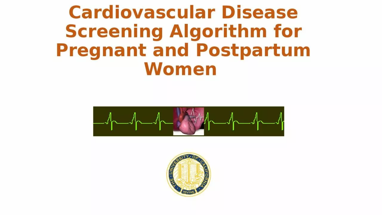 Cardiovascular Disease Screening Algorithm for Pregnant and Postpartum Women