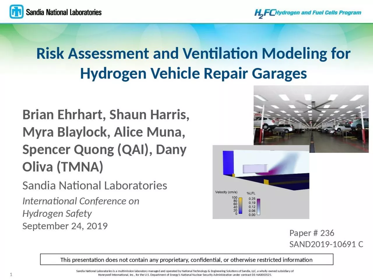 Risk Assessment and Ventilation Modeling for Hydrogen Vehicle Repair Garages
