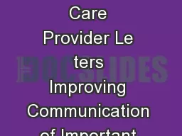 Guidance for Industry and FDA Staff Dear Health Care Provider Le ters Improving Communication