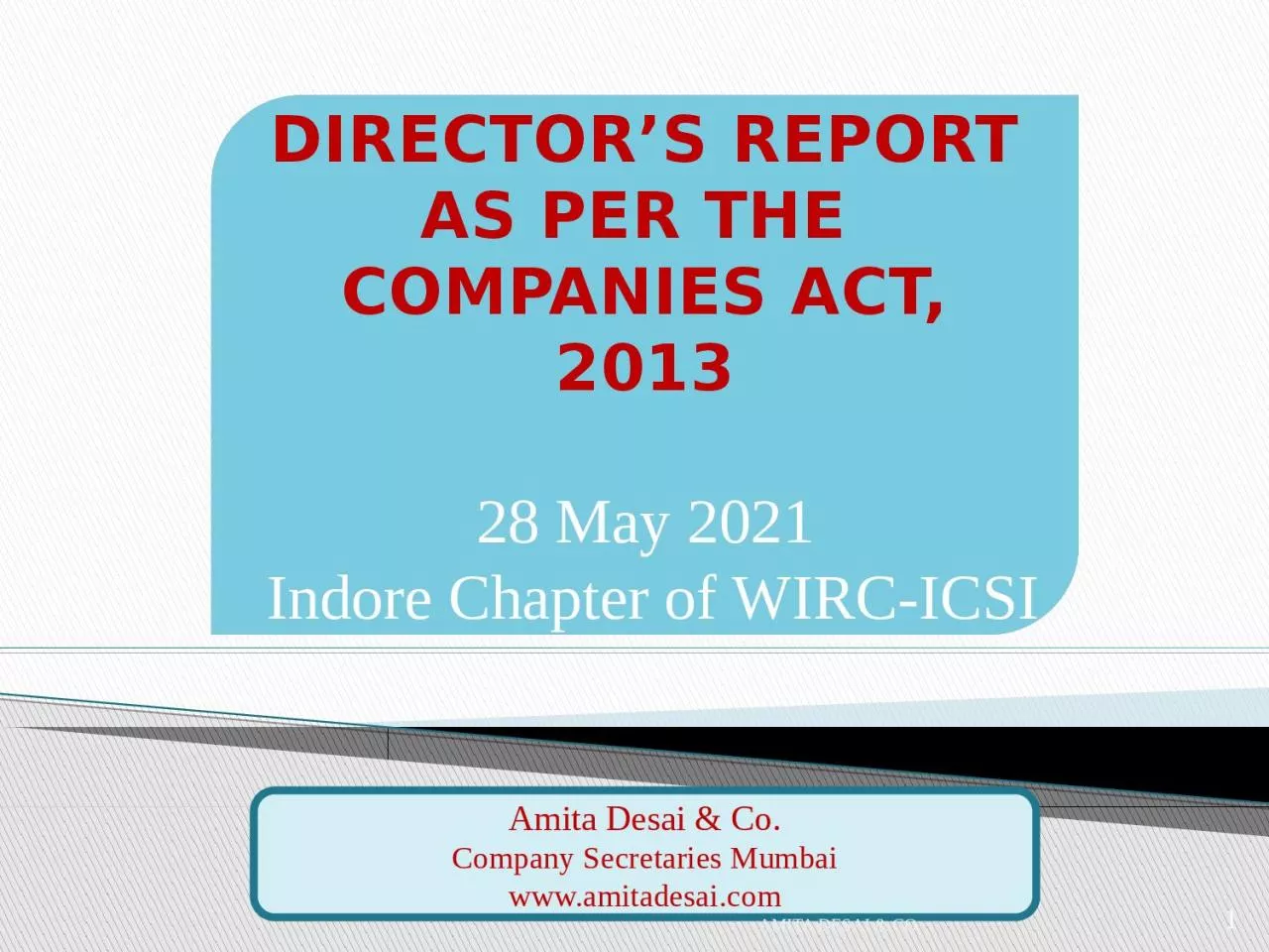 1 DIRECTOR’S REPORT AS PER THE