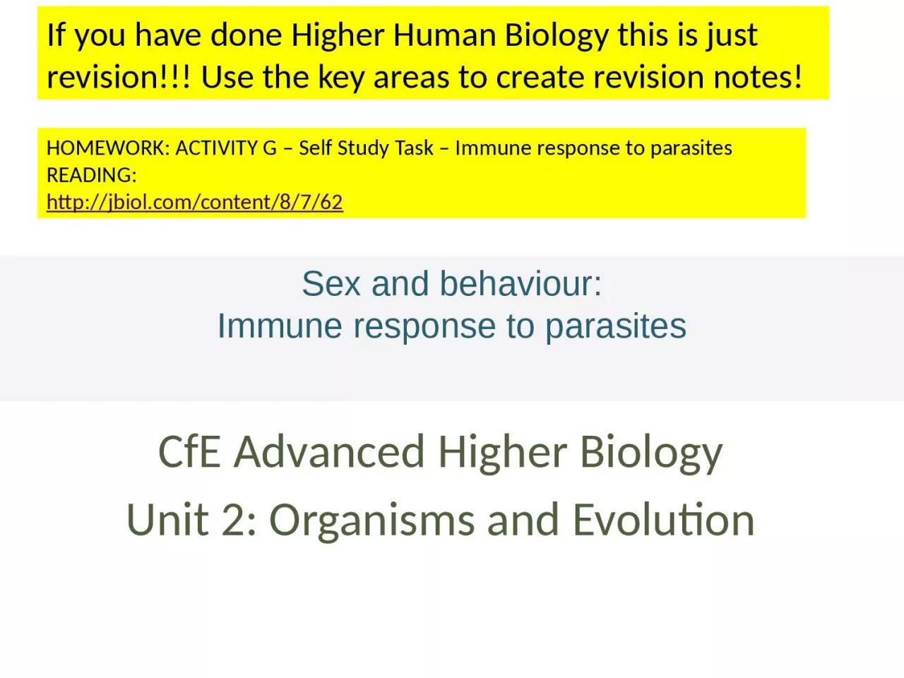Sex and behaviour: Immune response to parasites