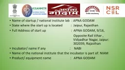 Name of startup / national institute lab  : APNA GODAM