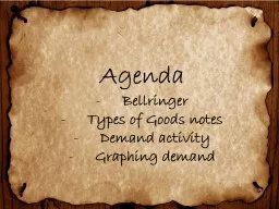 Agenda Bellringer Types of Goods
