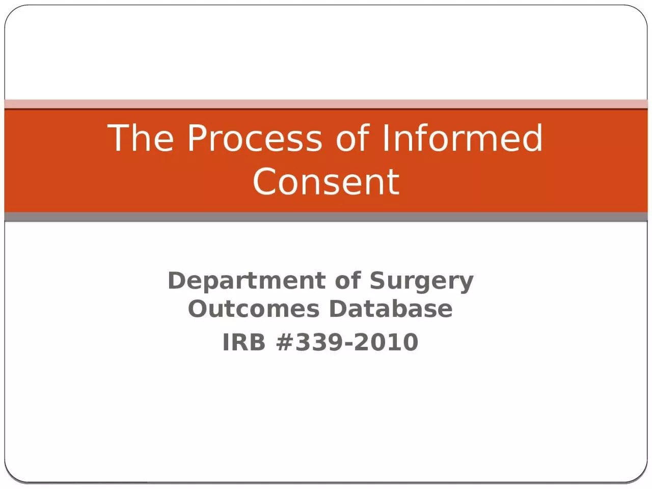 Department of Surgery Outcomes Database