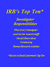 IRB’s Top Ten* Investigator Responsibilities