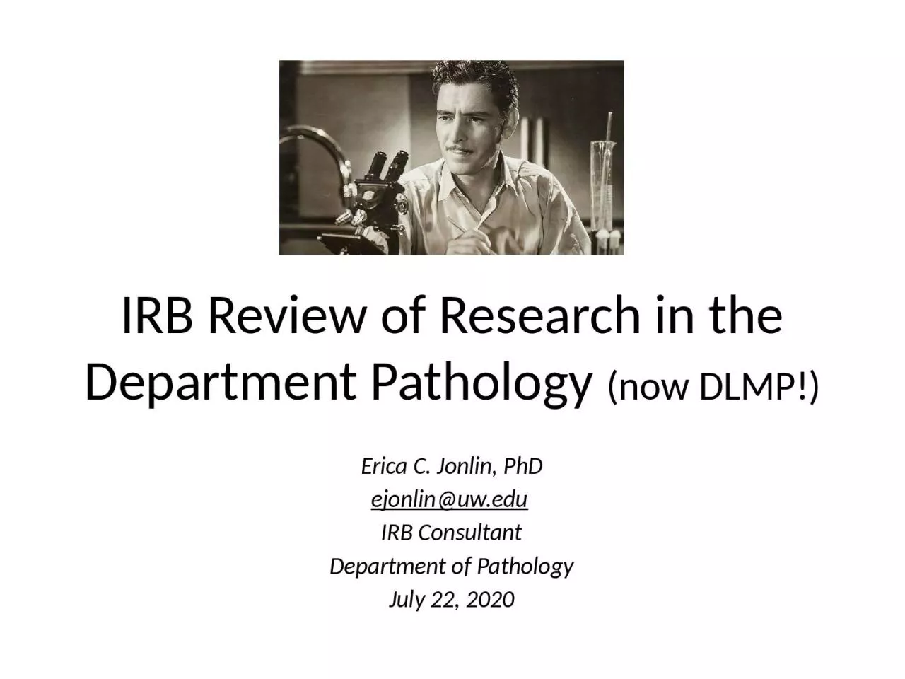 IRB Review of Research in the Department Pathology