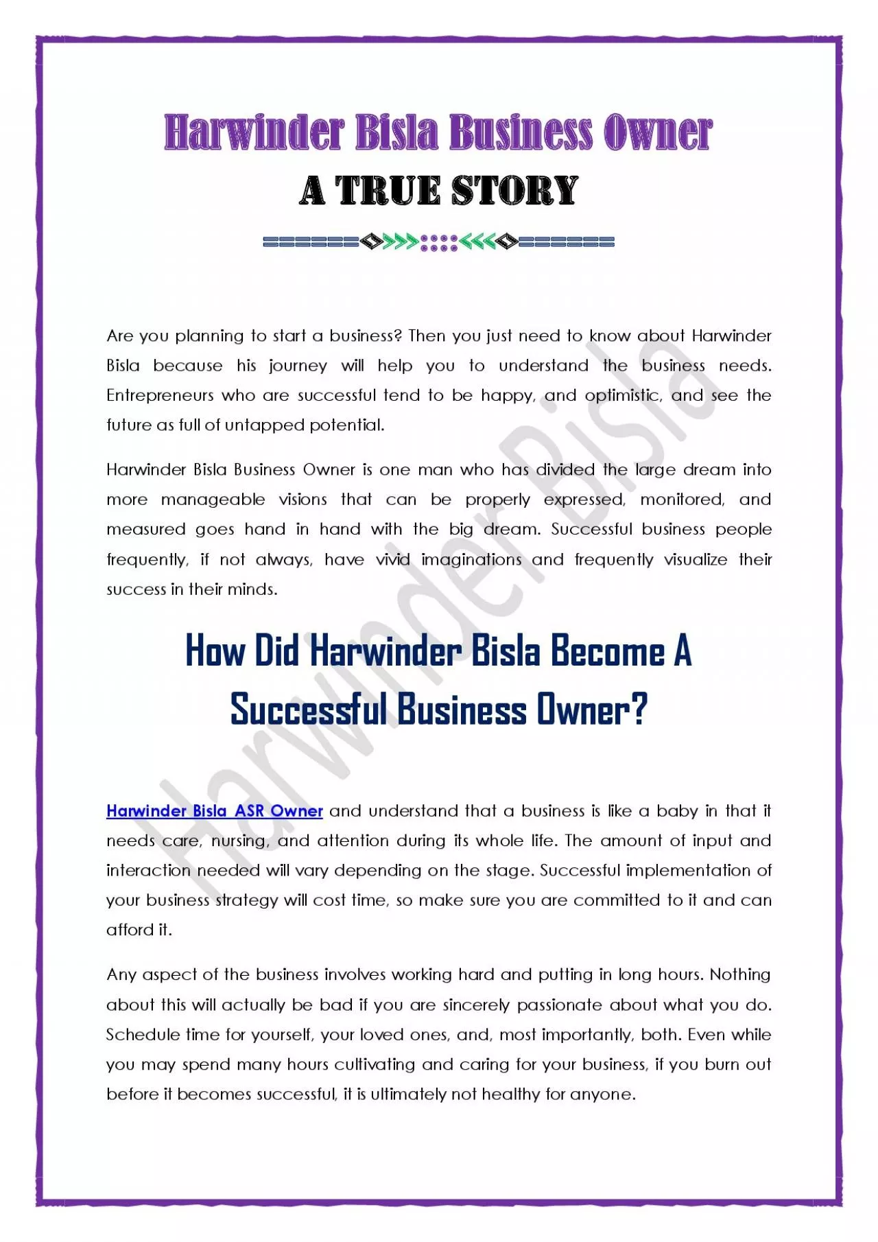 Harwinder Bisla Business Owner A True Story