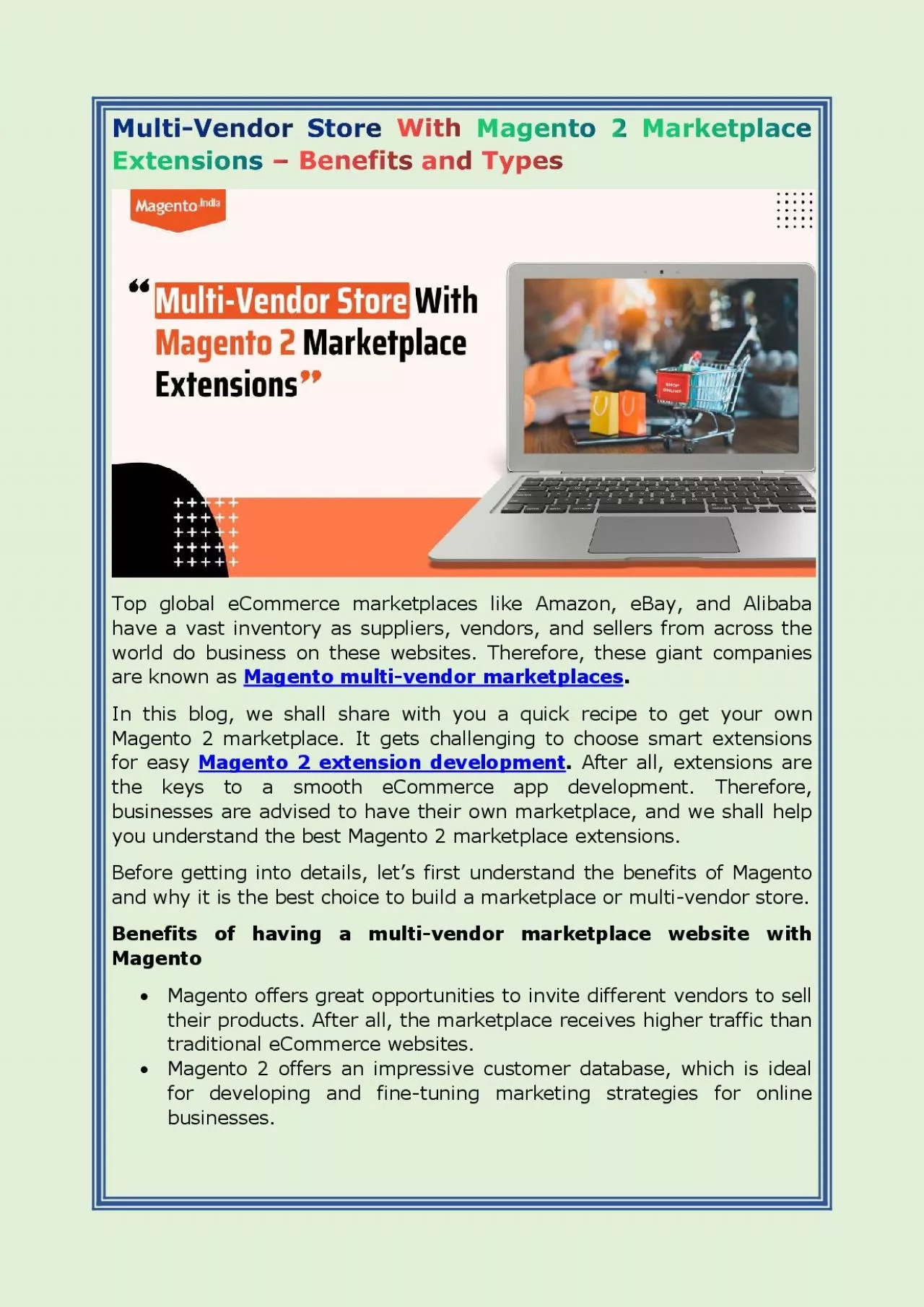 Multi-Vendor Store With Magento 2 Marketplace Extensions – Benefits and Types