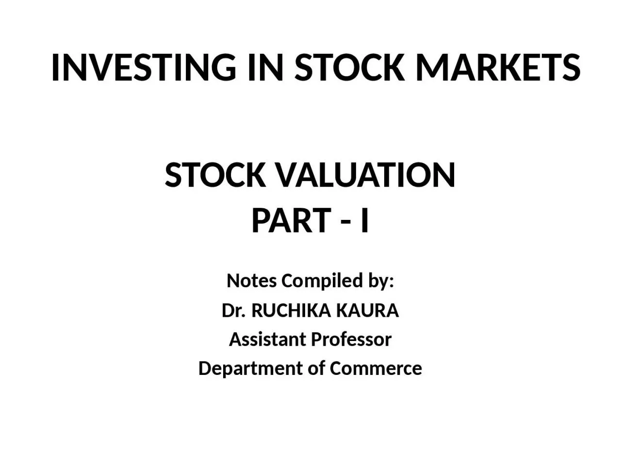 STOCK VALUATION PART - I