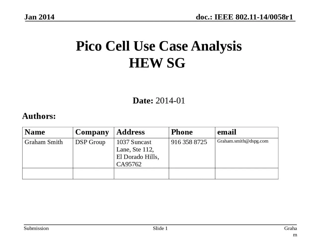 Jan 2014 Pico Cell Use Case Analysis