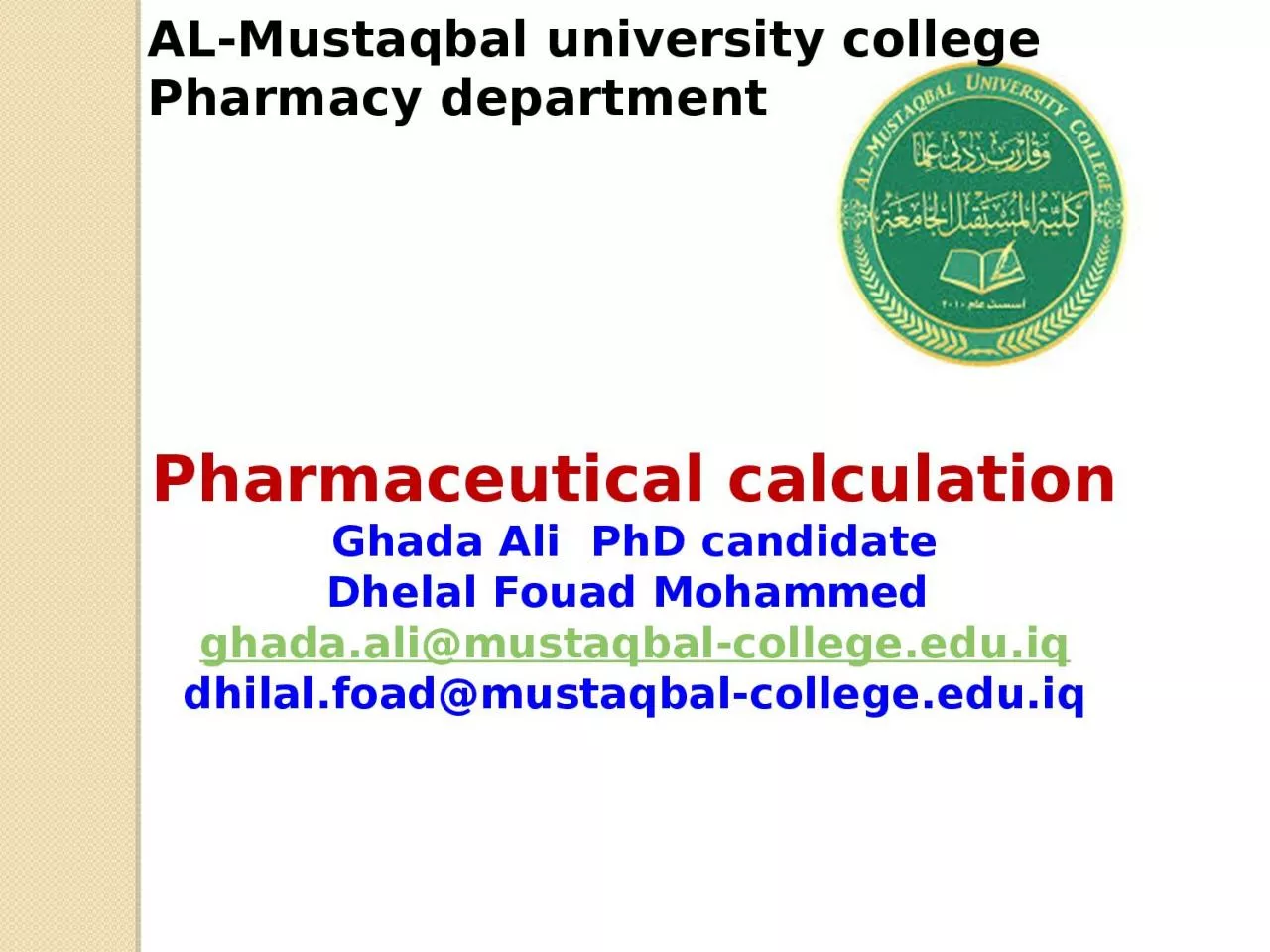 Pharmaceutical calculation