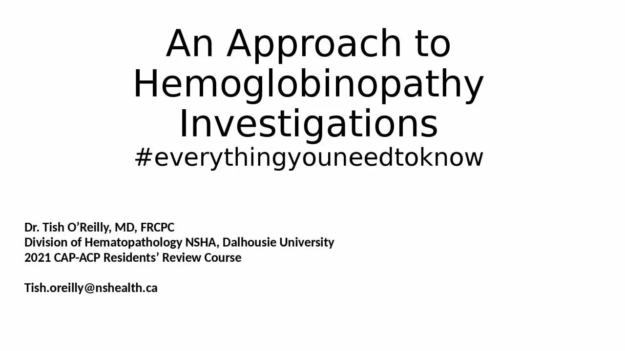 An Approach to Hemoglobinopathy Investigations