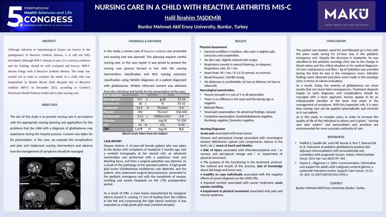 NURSING CARE IN A CHILD WITH REACTIVE ARTHRITIS MIS-C
