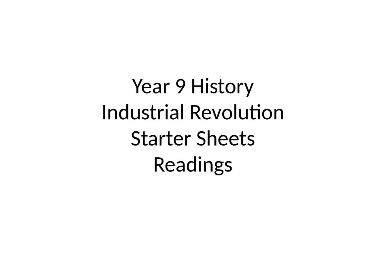 Year 9 History Industrial Revolution
