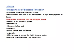 Unit One  Pathogenesis of Bacterial Infection