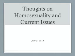 Thoughts on Homosexuality and Current Issues