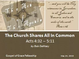 Acts 4:32 – 5:11 The Church Shares All In Common