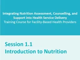 . Session 1.1 Introduction to Nutrition