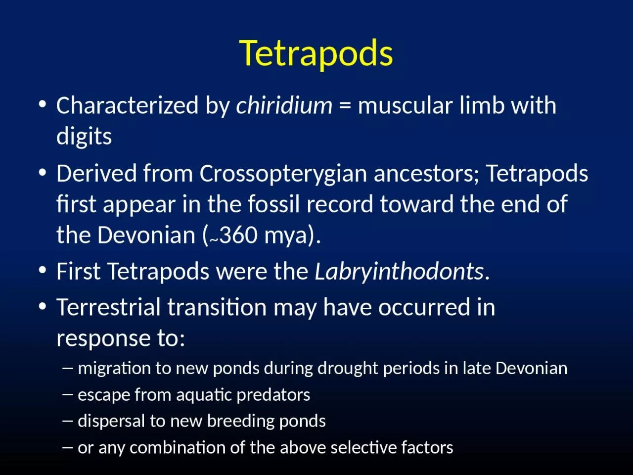 Tetrapods Characterized by