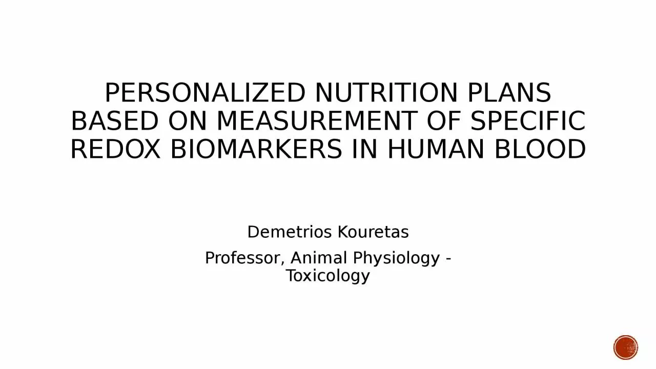 Personalized Nutrition Plans based on Measurement of Specific Redox Biomarkers in Human