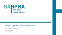 SAHPRA  update Portfolio Committee