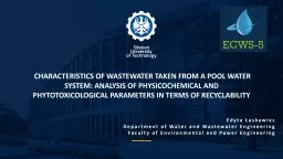 Characteristics of wastewater taken from a pool water system: analysis of physicochemical and phyt