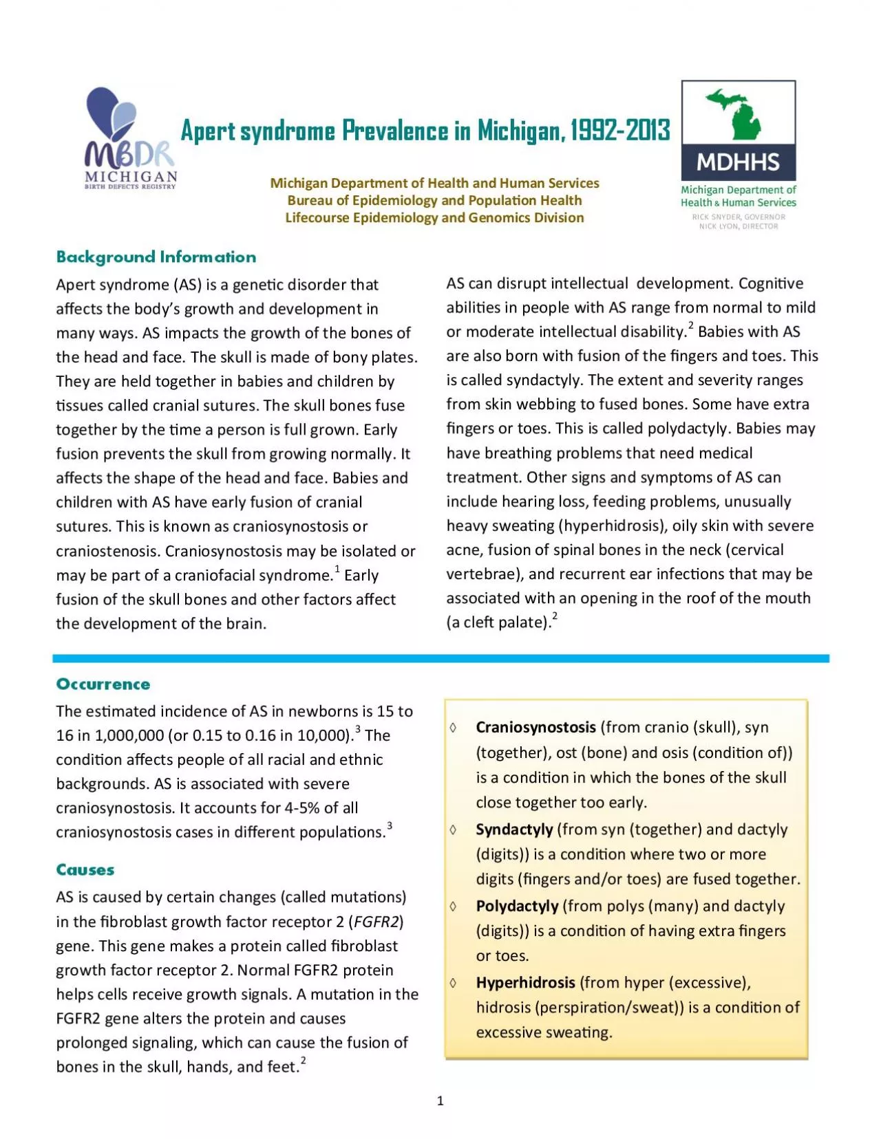 PDF-Apert syndrome Prevalence in Michigan 1992