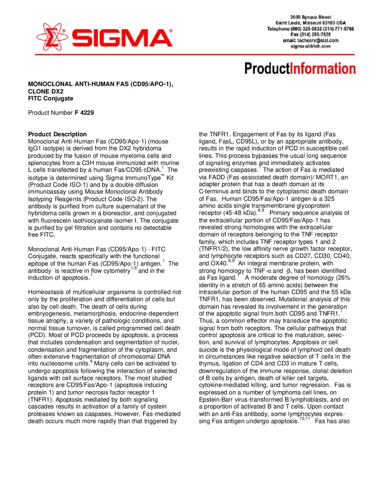 PDF-MONOCLONAL ANTIHUMAN FAS CD95APO1 CLONE DX2 FITC Conjugate Prod