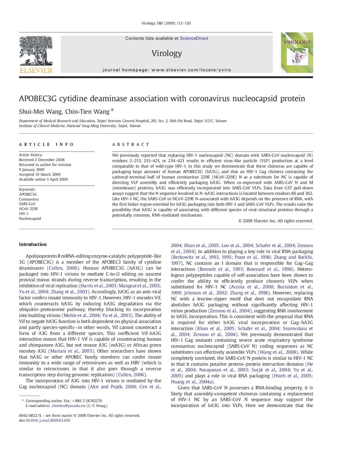 PDF-APOBEC3Gcytidinedeaminaseassociationwithcoronavirusnucleocapsidprotein