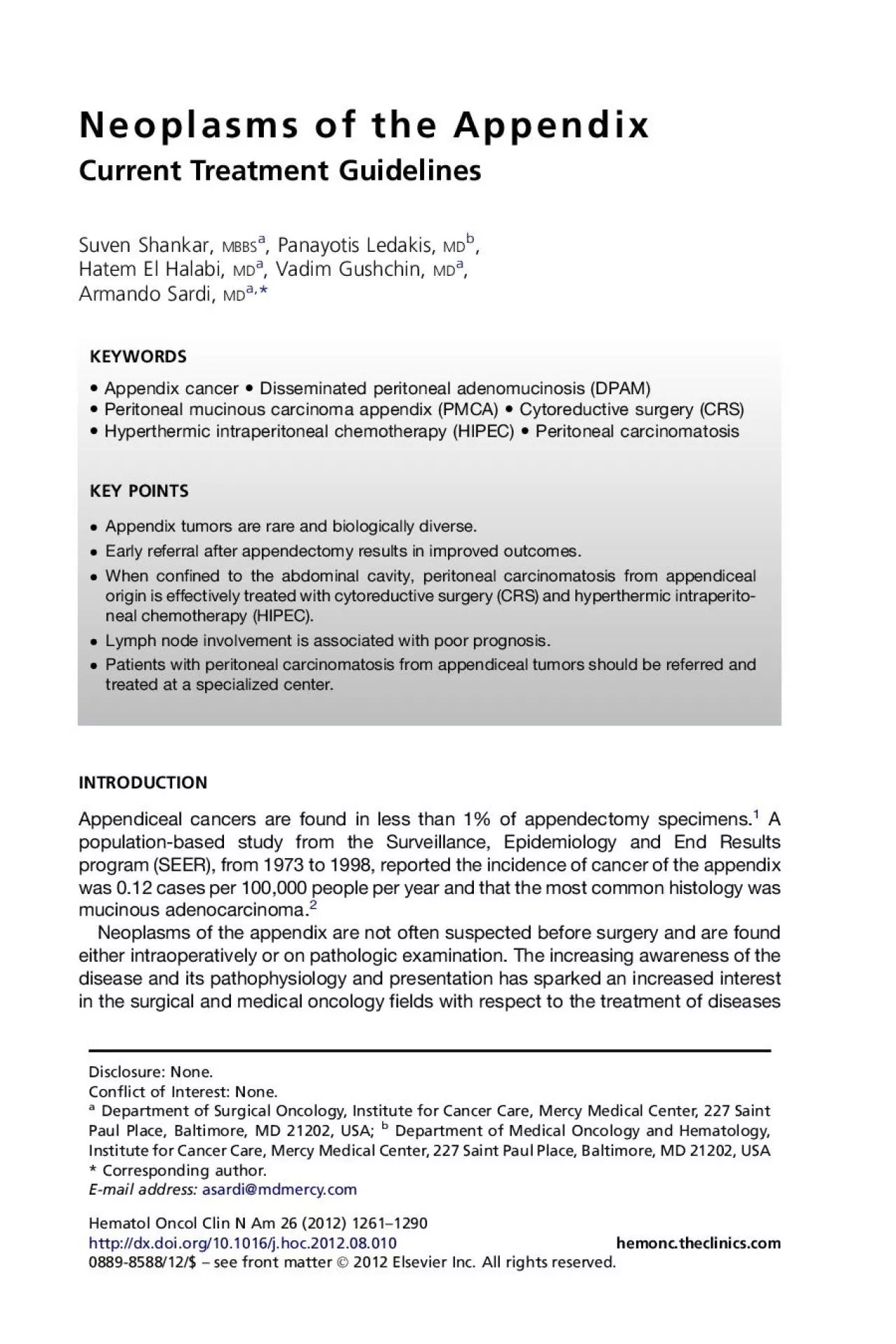 PDF-NeoplasmsoftheAppendixCurrentTreatmentGuidelinesSuvenShankarPanayoti