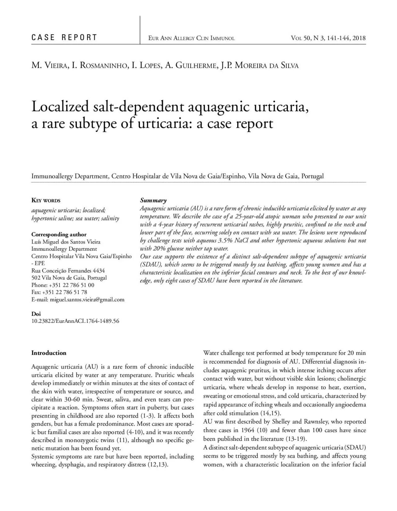 PDF-SummaryAquagenic urticaria AU is a rare form of chronic inducible ur