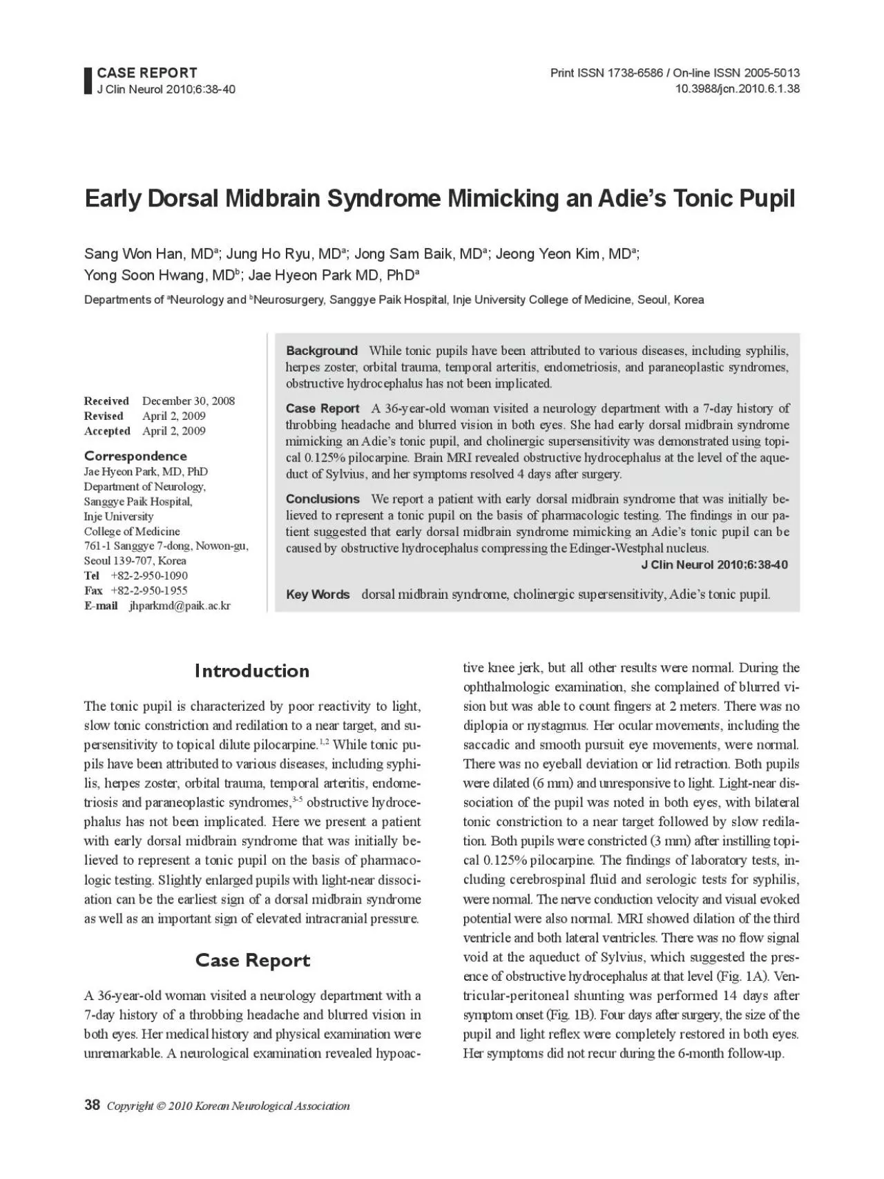 PDF-Midbrain Syndrome Mimicking an Adie146s Tonic Pupil40 J Clin Neuro