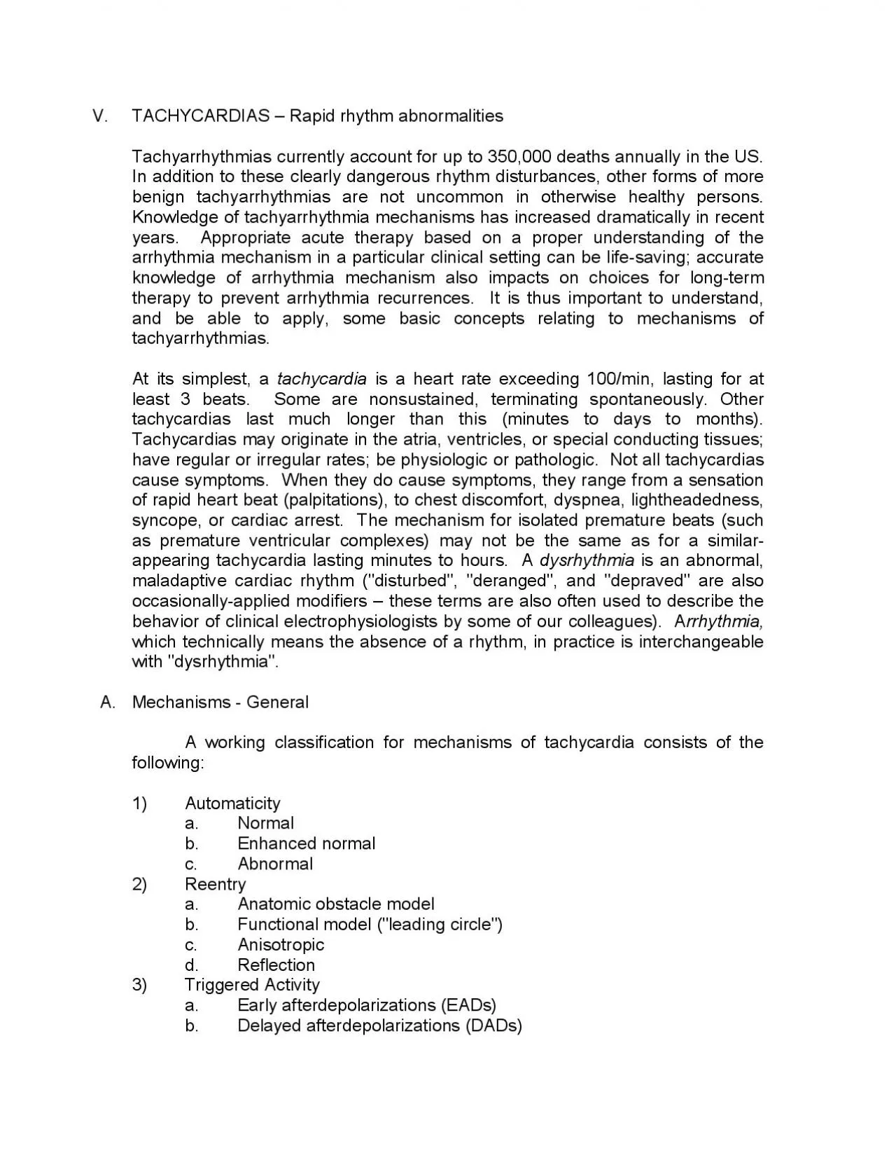 PDF-V TACHYCARDIAS Rapid rhythm abnormalities Tachyarrhythmias current