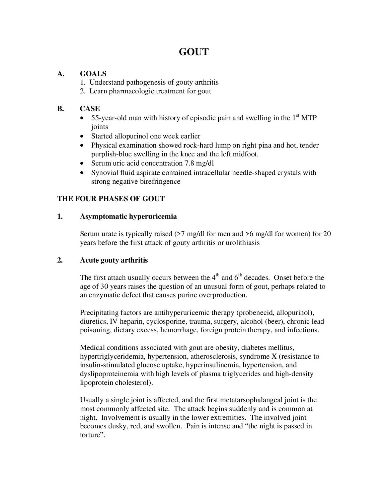 PDF-1 Understand pathogenesis of gouty arthritis