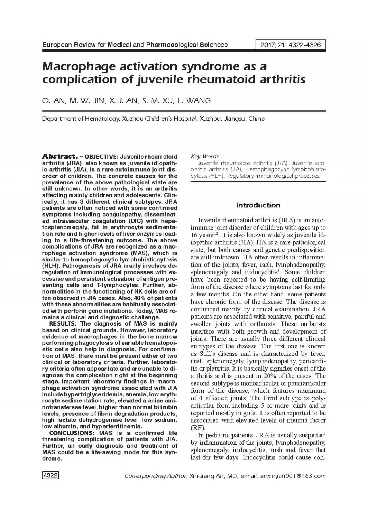 PDF-Abstract OBJECTIVEJuvenile rheumatoid arthritis JRA also known as