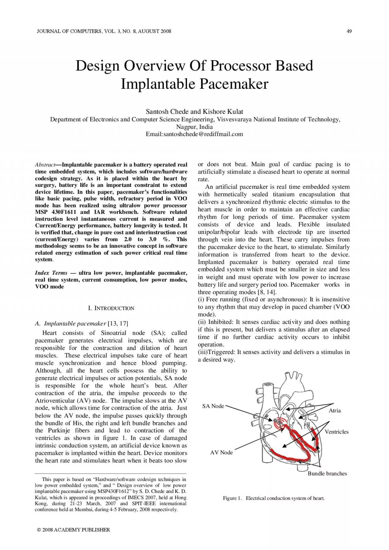 Design Overview Of Processor Based Implantable Pacemaker Santosh Chede