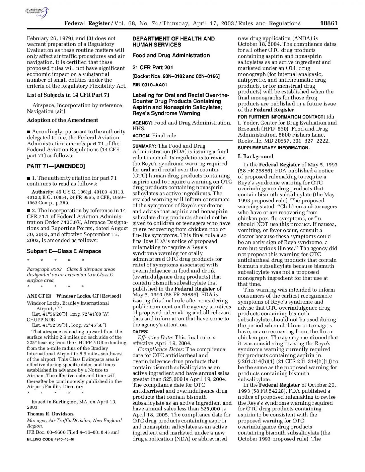 Vol 68 No 74Thursday April 17 2003Rules and Regulations Rules