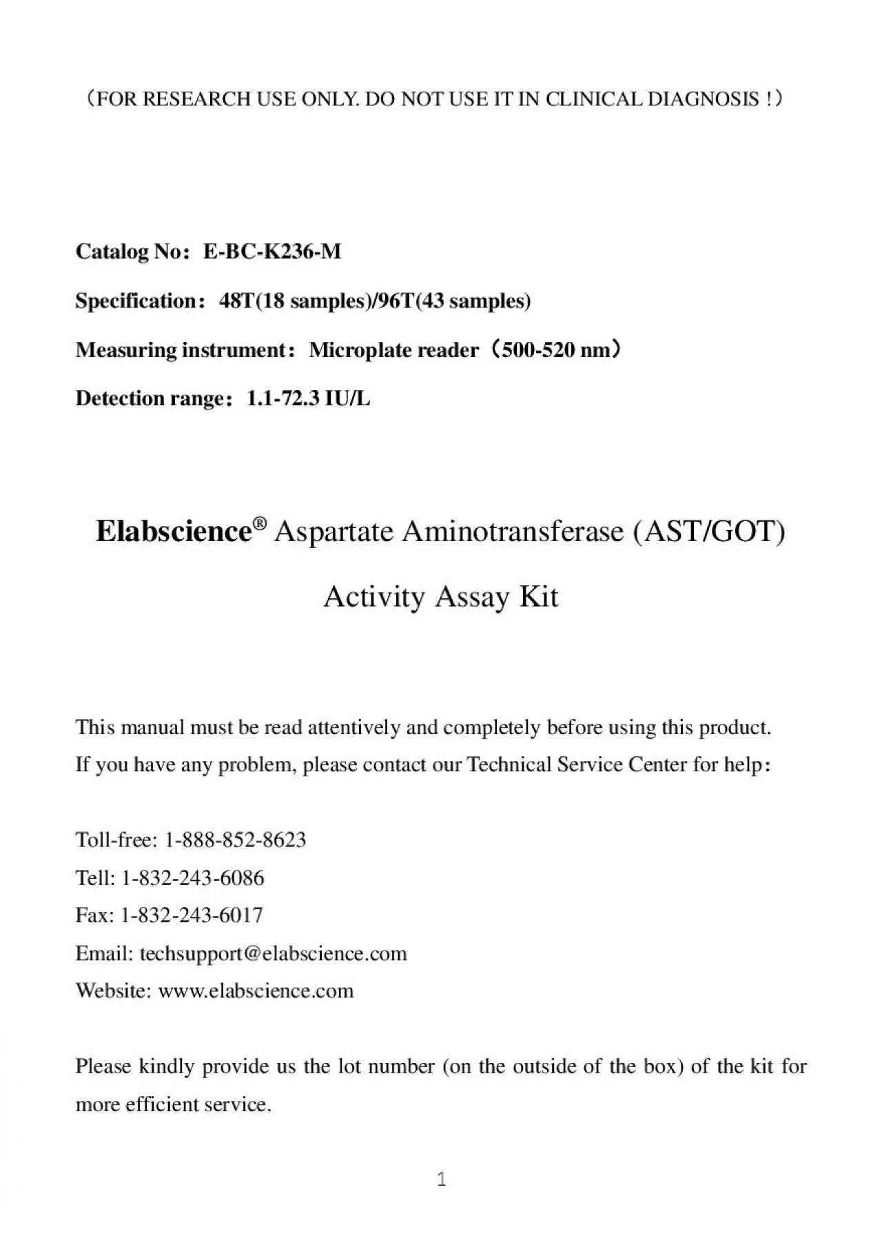 Aspartate Aminotransferase ASTGOT Activity