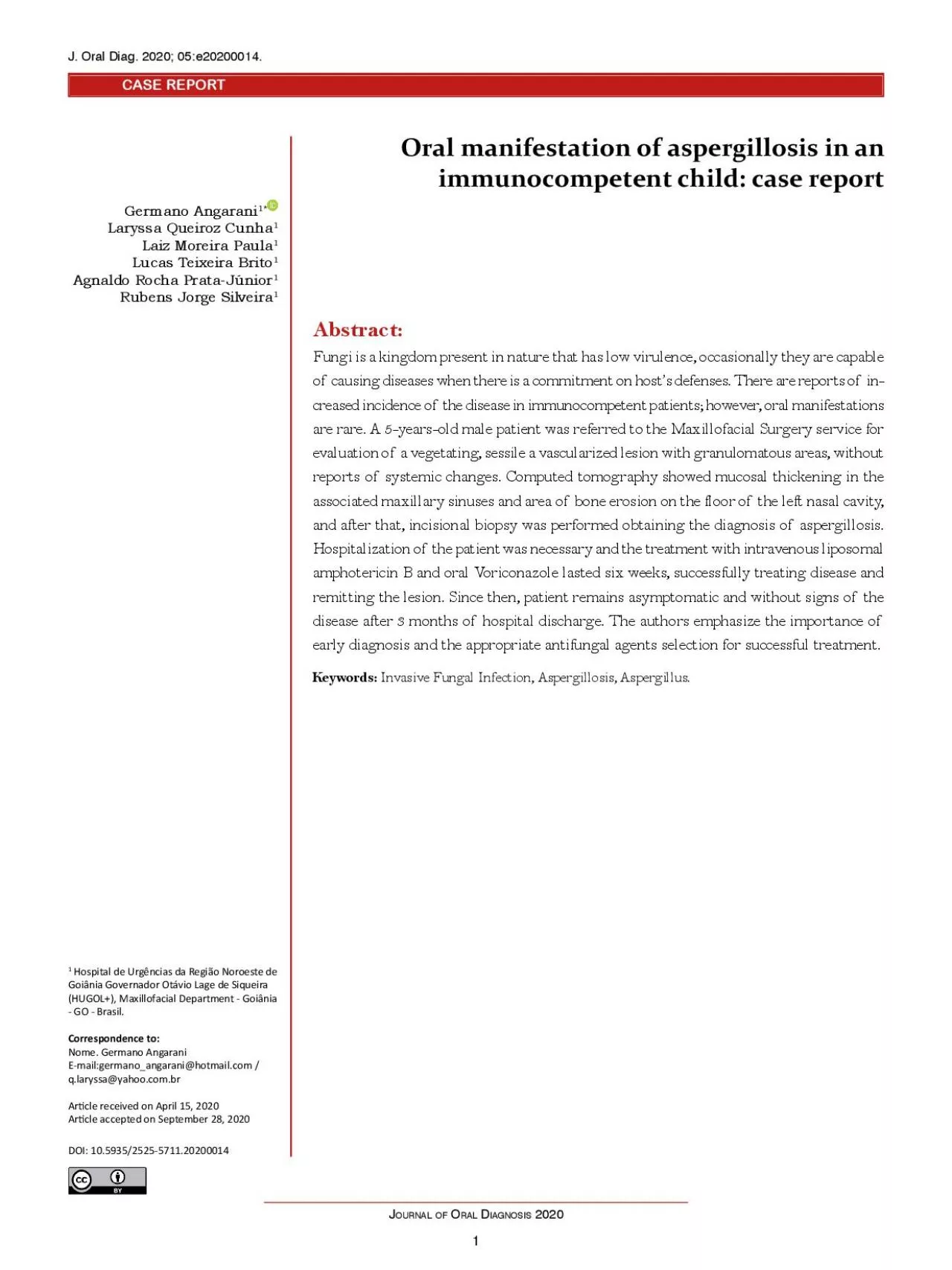 Oral manifestation of aspergillosis in an immunocompetent child case