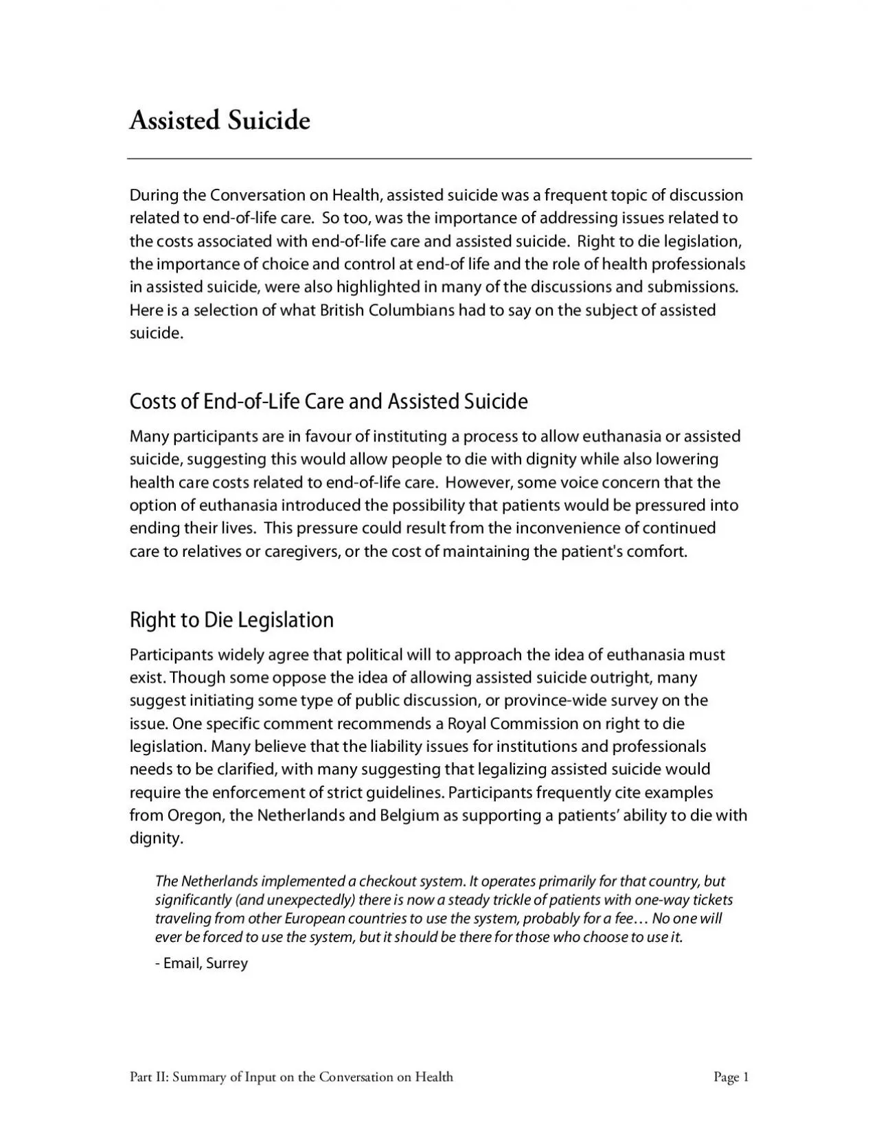 PDF-Part II Summary of Input on the Conversation on Health Page 1