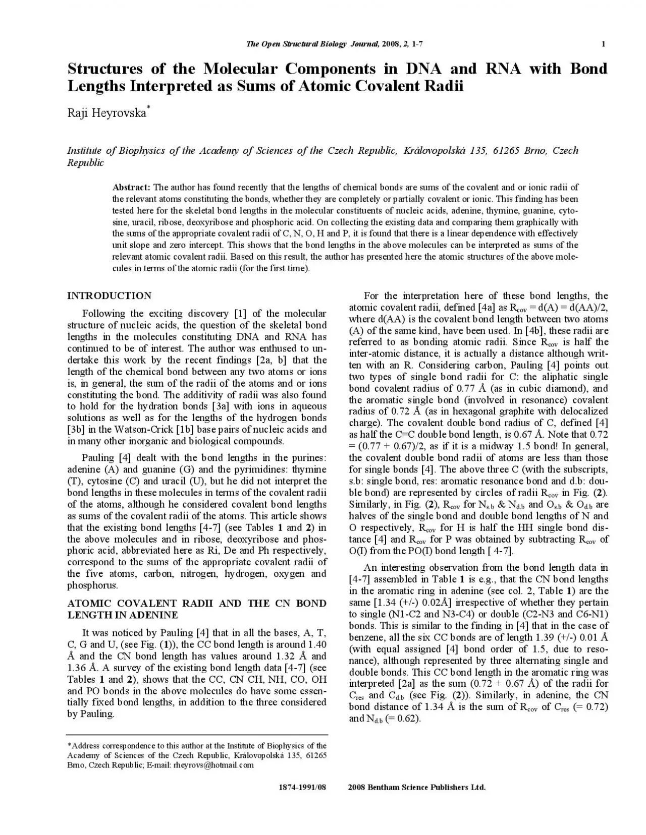 PDF-Structures of the Molecular Components in DNA and RNA The Open Structu