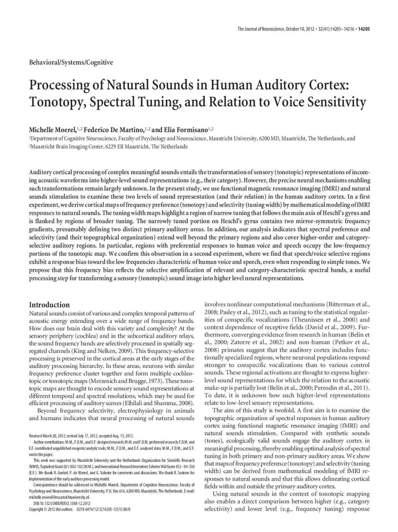 PDF-ProcessingofNaturalSoundsinHumanAuditoryCortexTonotopySpectralTuning