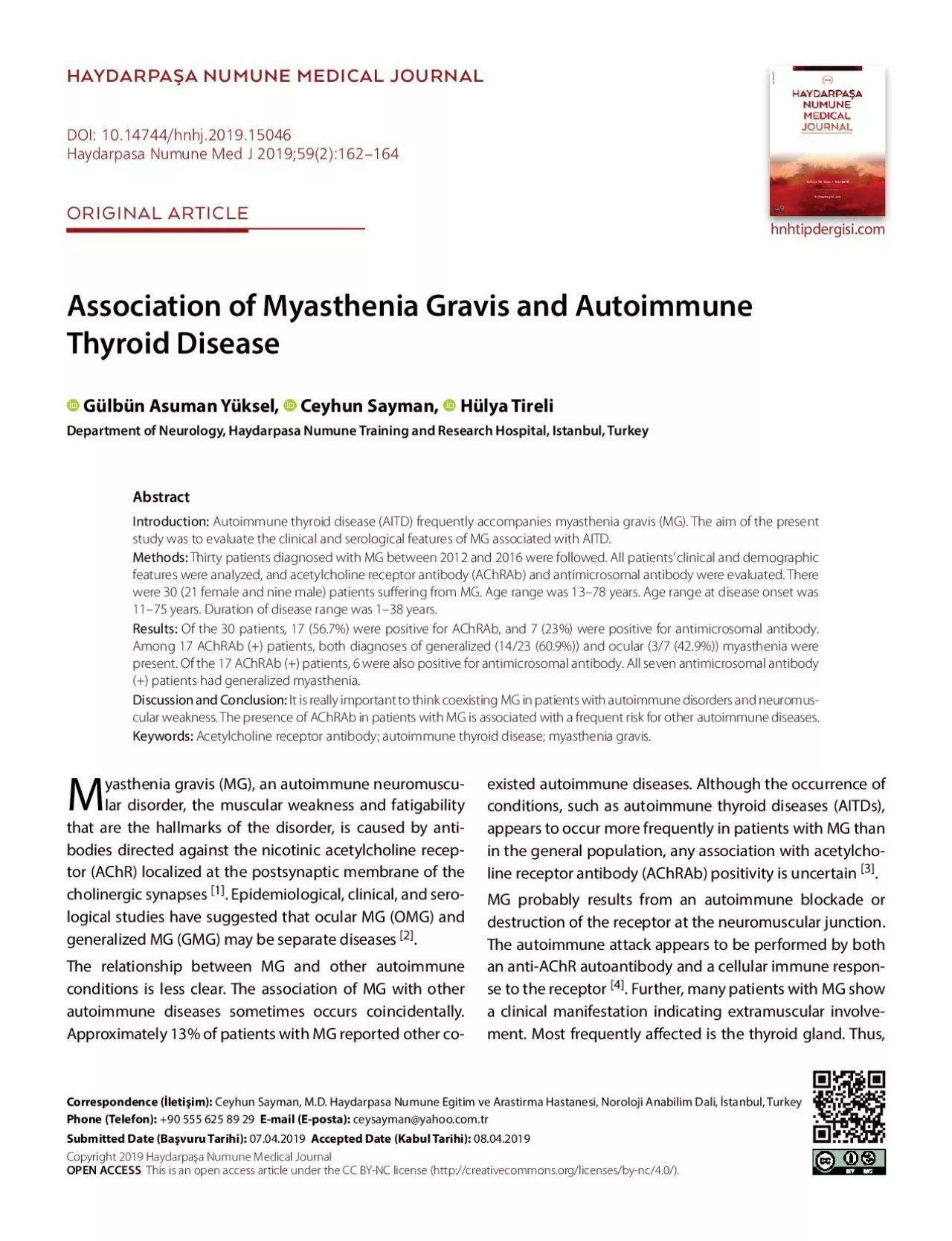 PDF-Association of Myasthenia Gravis and AutoimmuneThyroid DiseaseCorrespo