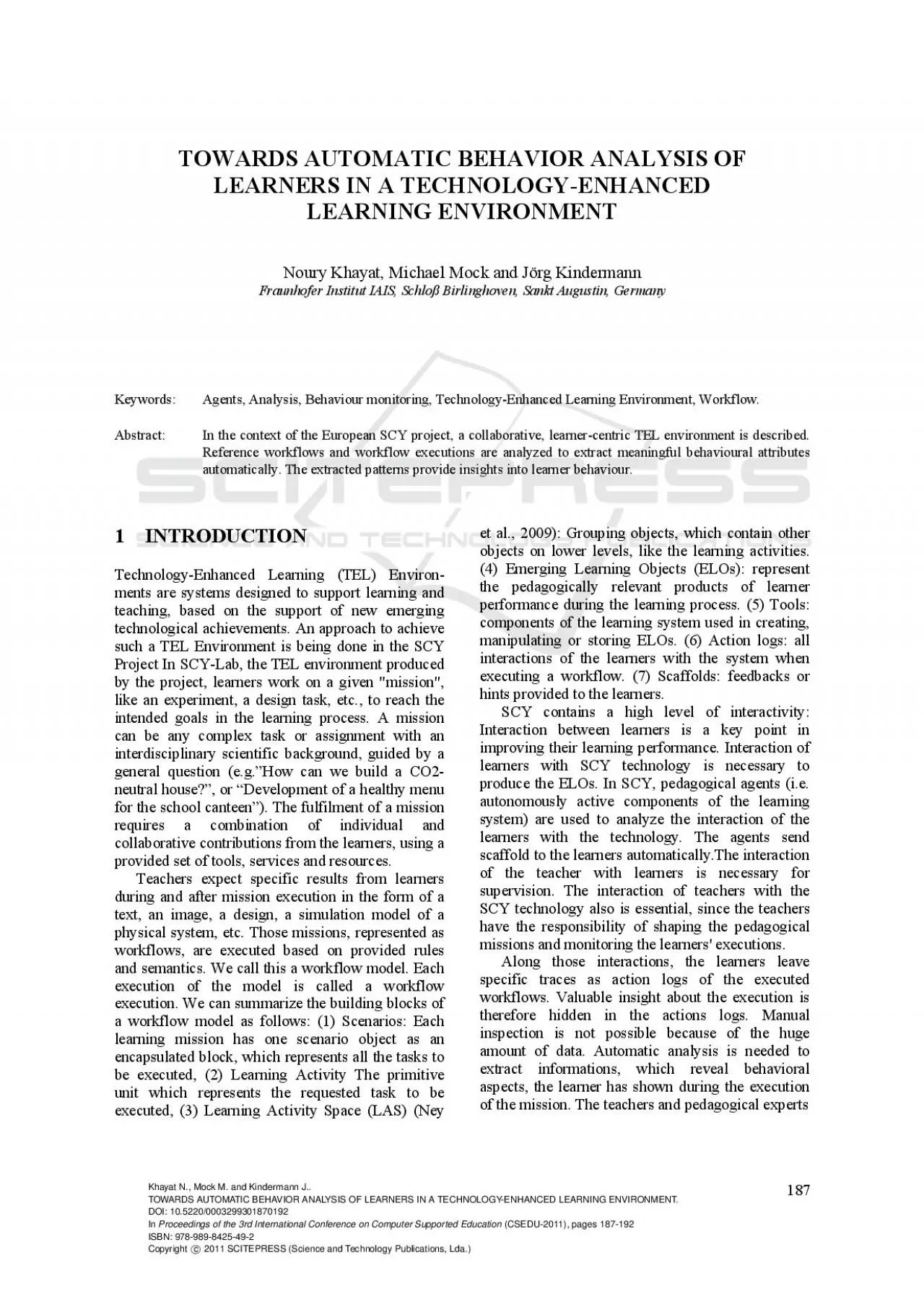 PDF-LEARNING ENVIRONMENT Noury Khayat Michael Mock and Jrg Kindermann F