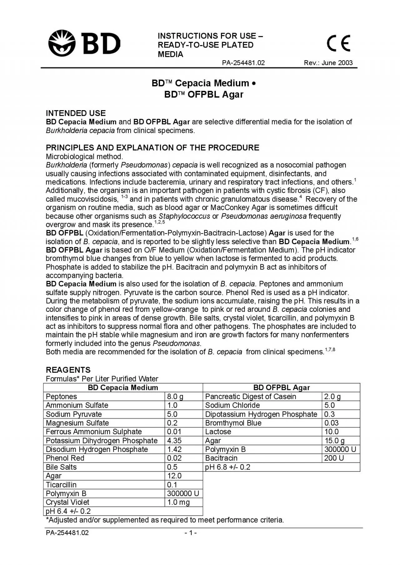 PDF-INSTRUCTIONS FOR USE 150 READYTOUSE PLATED MEDIA PA25448102