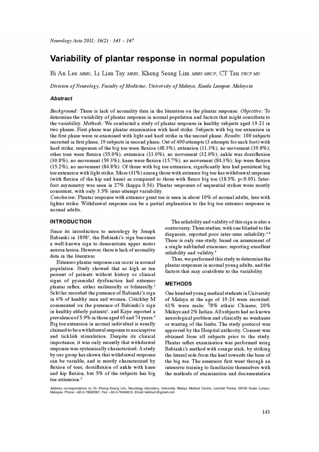 PDF-Variability of plantar response in normal populationRi An Lee Li Lia