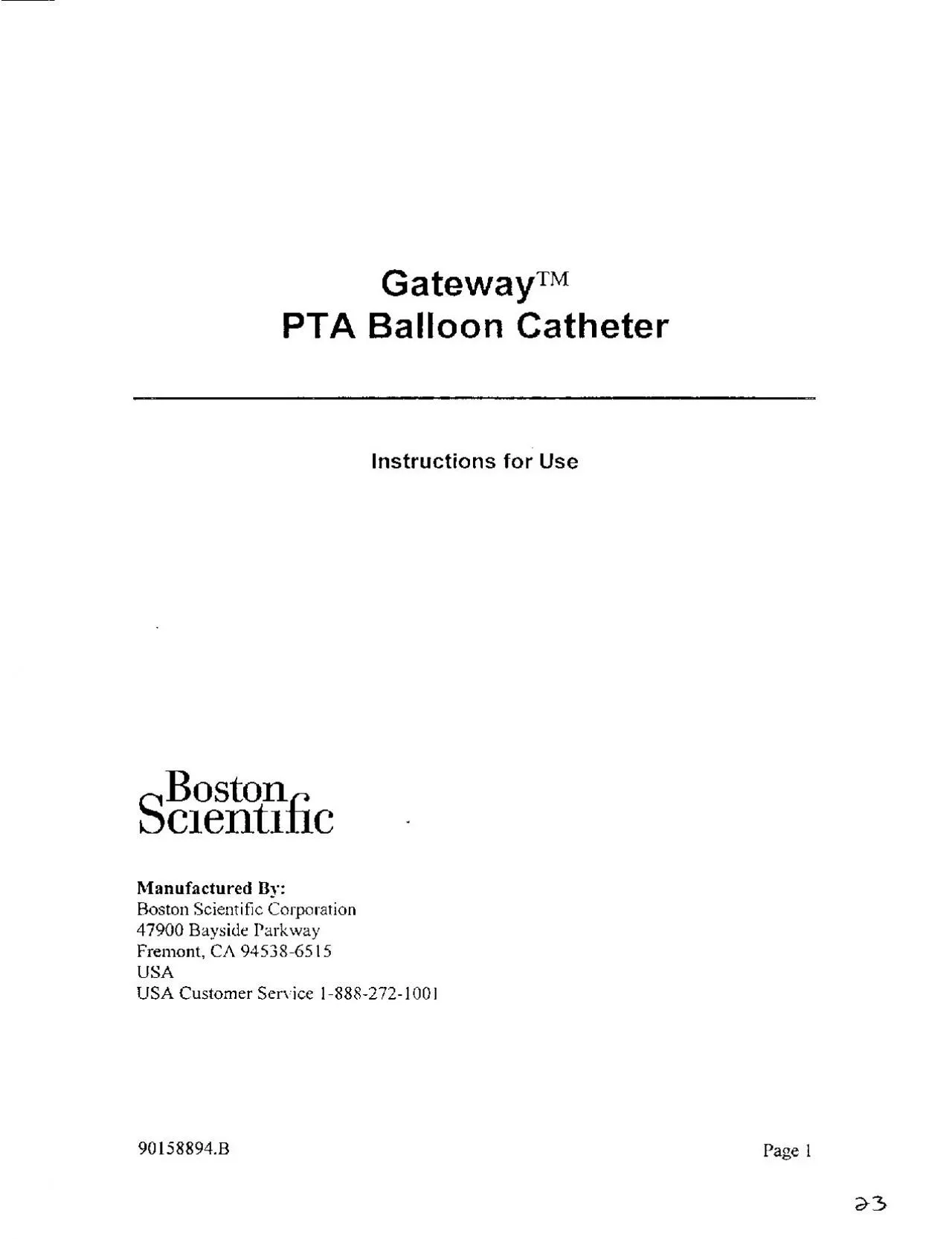 GatewayTMPTA Balloon CatheterInstructions for UseBostonScientificManu