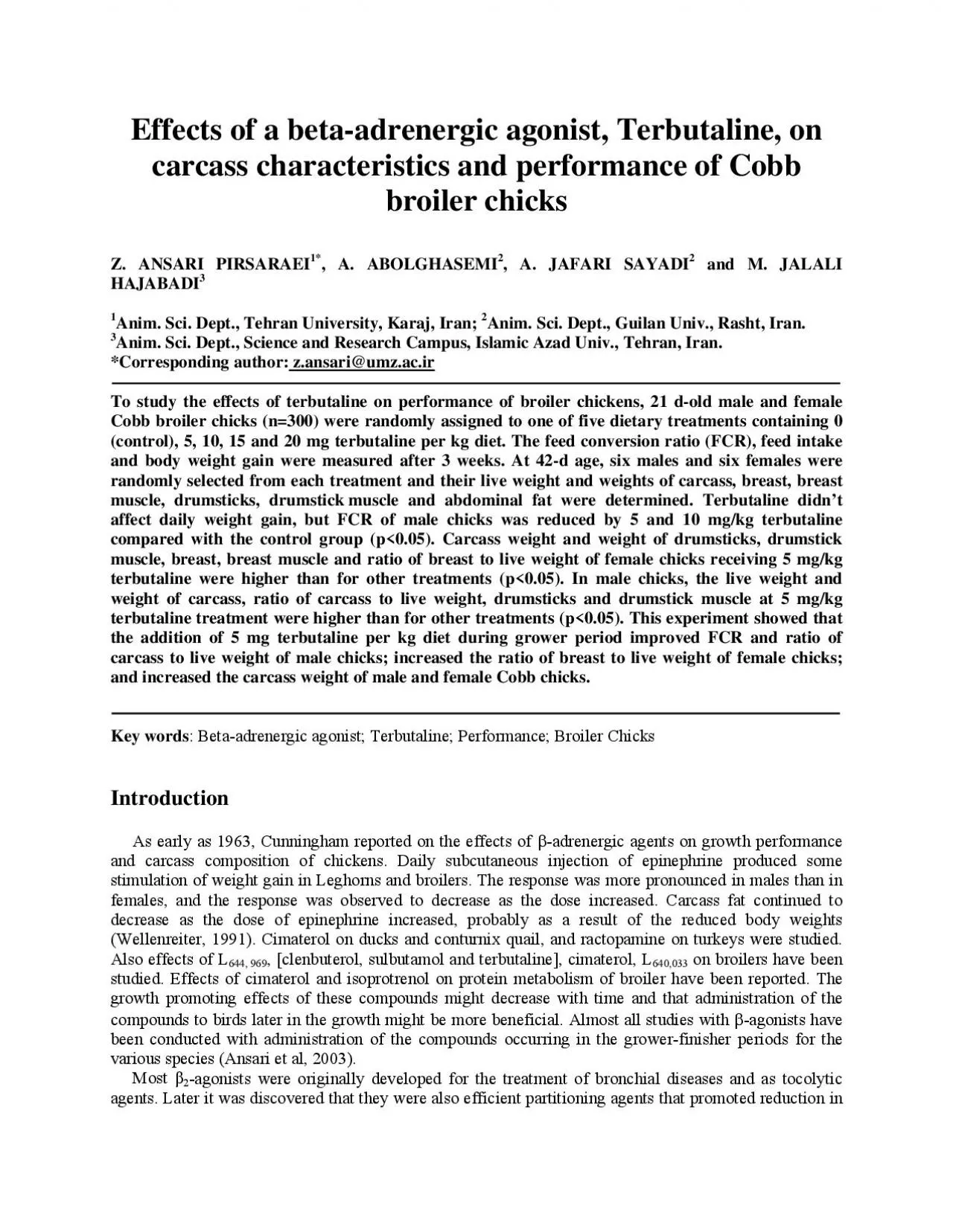 PDF-To study the effects of terbutaline on performance of broiler chickens