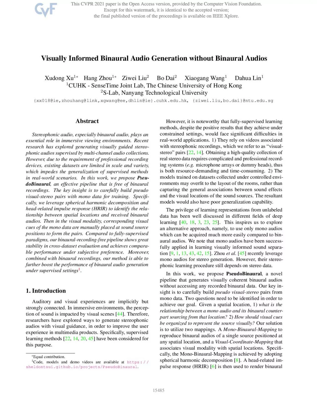 PDF-VisuallyInformedBinauralAudioGenerationwithoutBinauralAudiosXudongXu1H