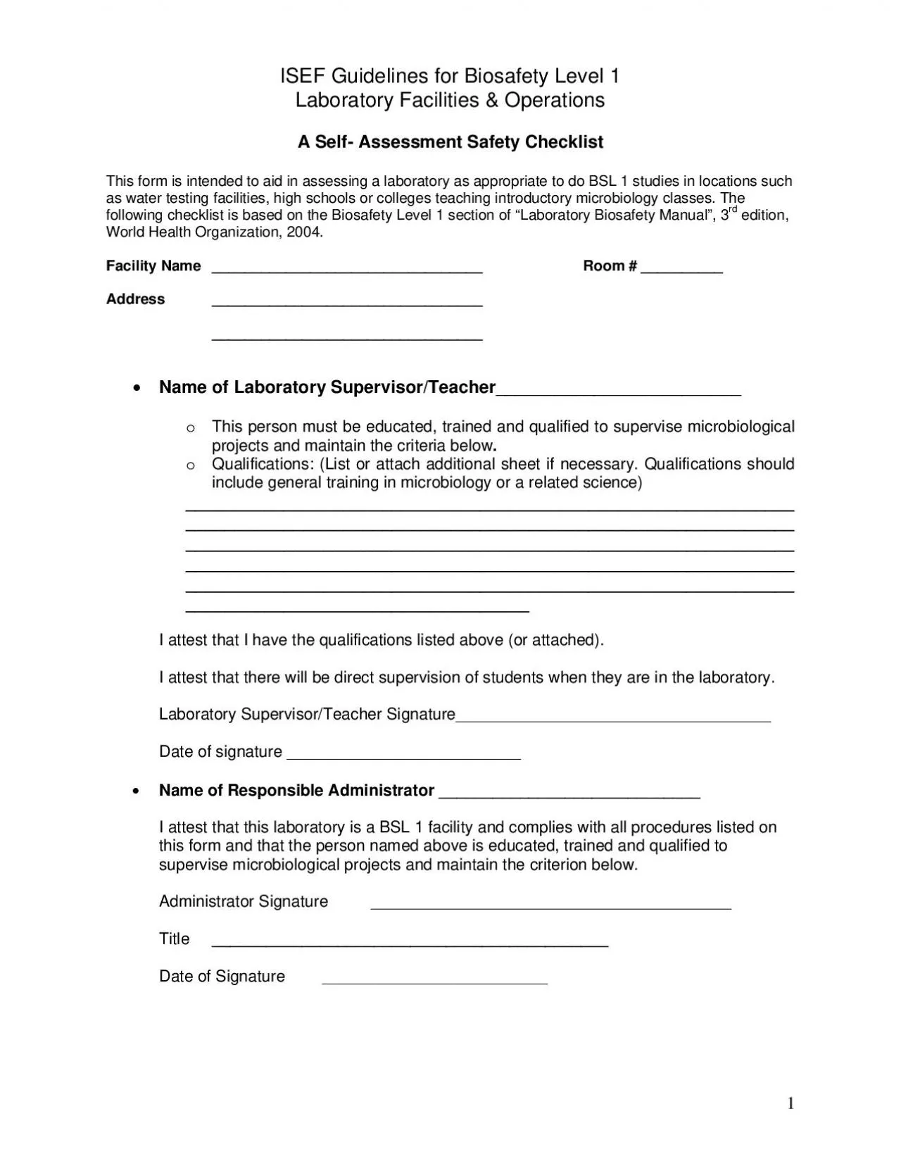 PDF-A Self Assessment Safety Checklist This form is intended to aid in a